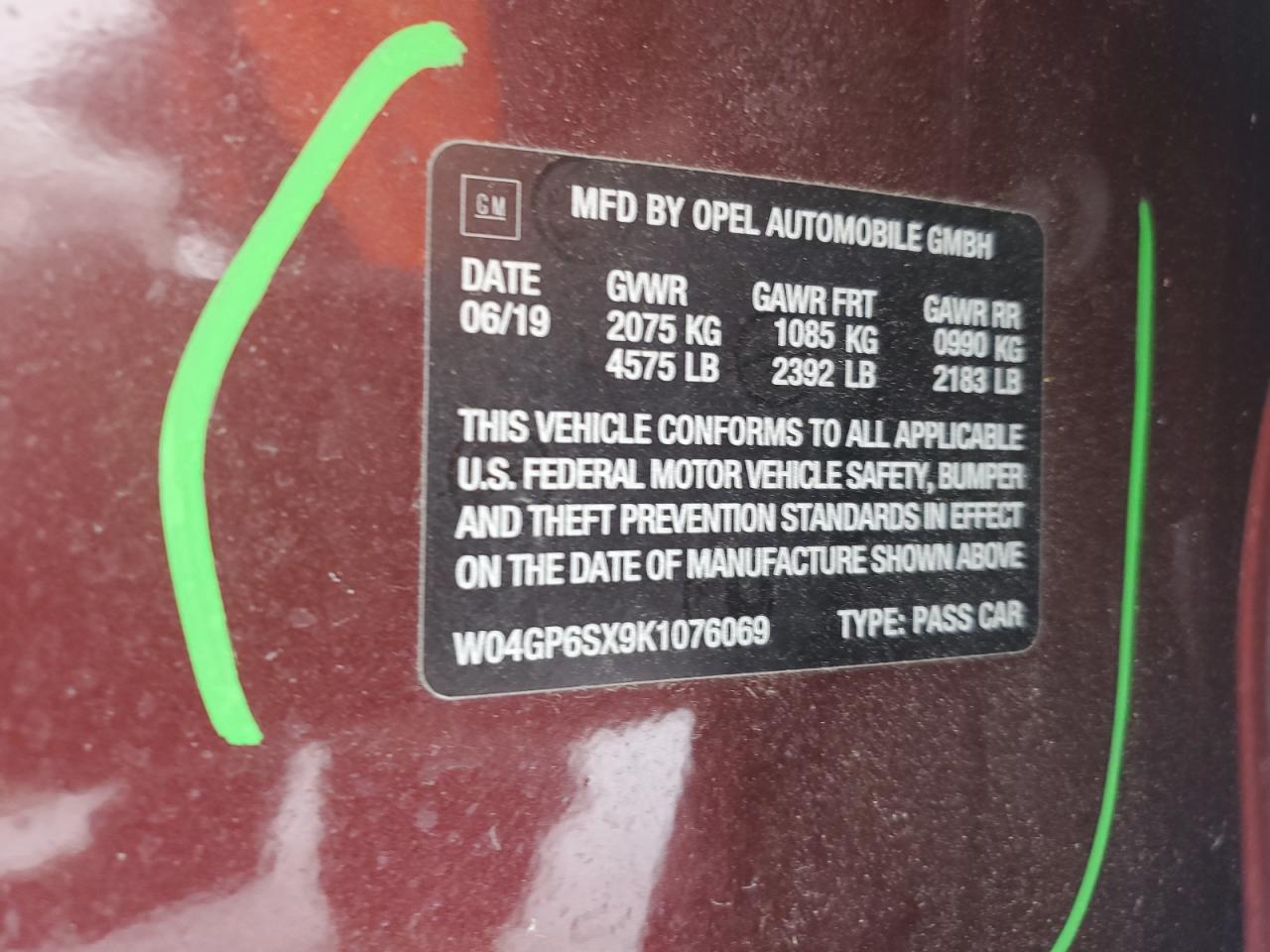 2019 Buick Regal VIN W04GP6SX9K1076069 Copart auction photo, front end damage thumbnail 12