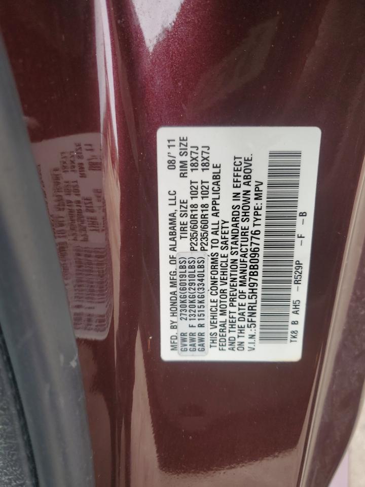2011 Honda Odyssey VIN 5FNRL5H97BB096776 Copart auction photo, rear end damage thumbnail 13