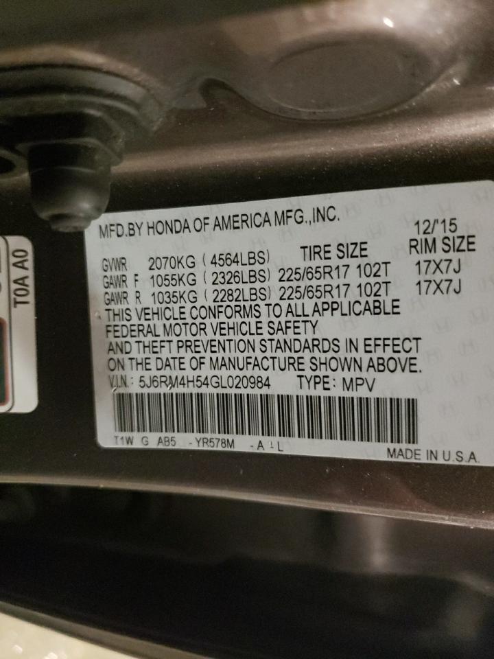 2016 Honda CR-V VIN 5J6RM4H54GL020984 Copart auction photo, undercarriage damage thumbnail 13