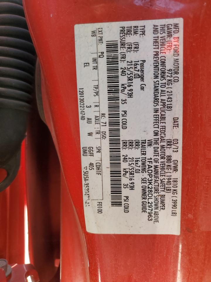 2013 Ford Focus VIN 1FADP3K28DL297963 Copart auction photo, front end damage thumbnail 13