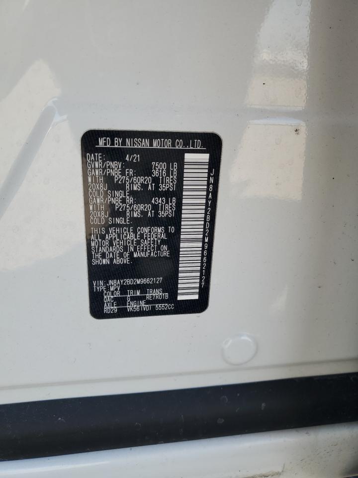 2021 Nissan Armada VIN JN8AY2BD2M9662127 Copart auction photo, front end damage thumbnail 15