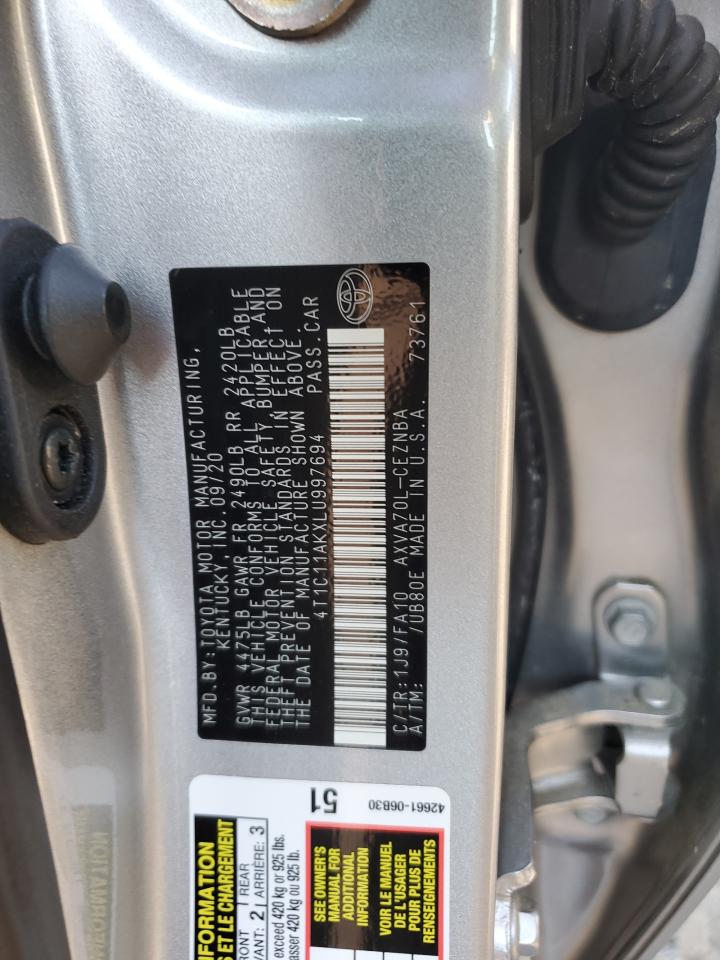 2020 Toyota Camry VIN 4T1C11AKXLU997694 Copart auction photo, all over damage thumbnail 24