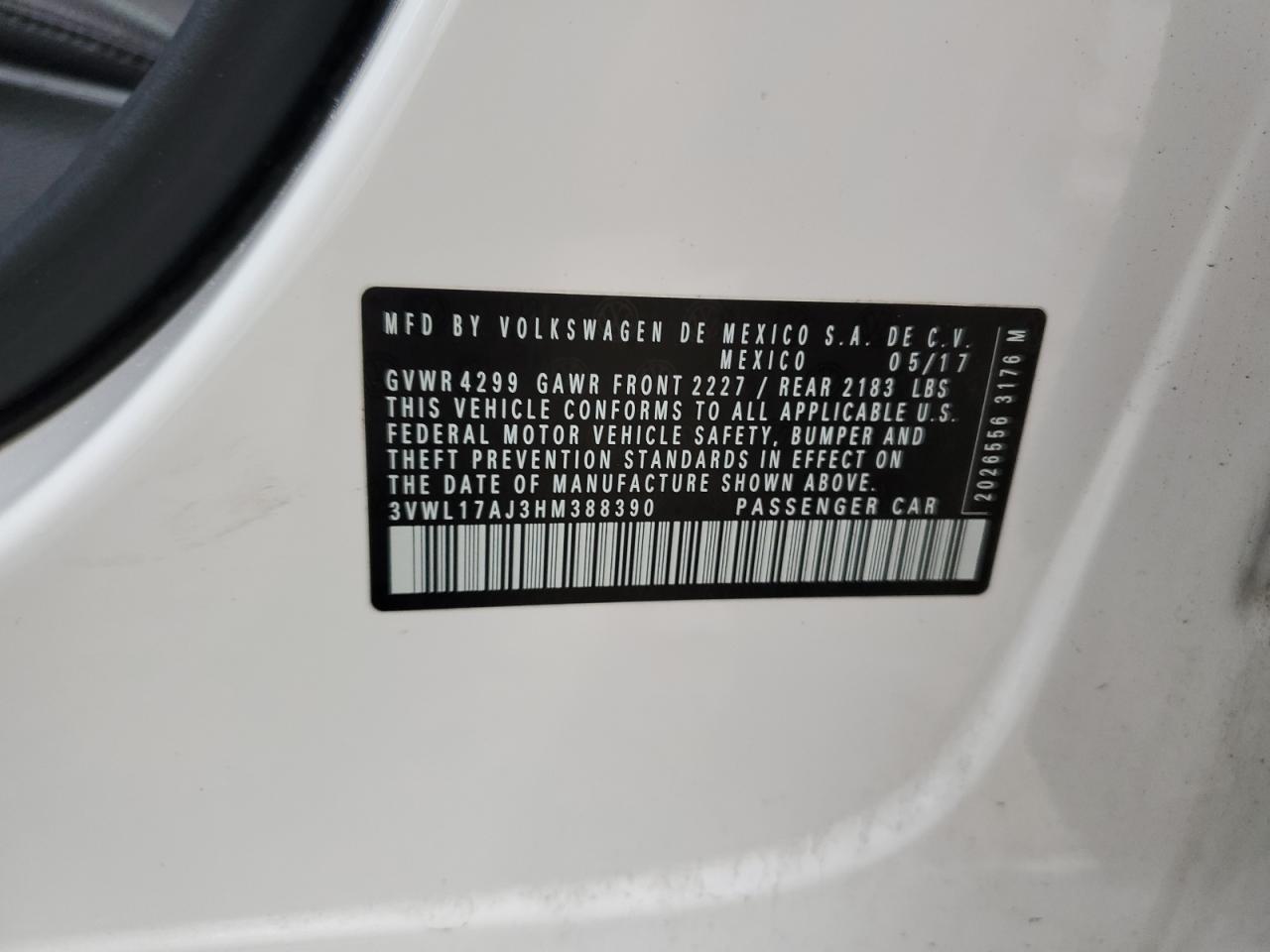 2017 Volkswagen Jetta VIN 3VWL17AJ3HM388390 Copart auction photo, front end / minor dent/scratches damage thumbnail 12