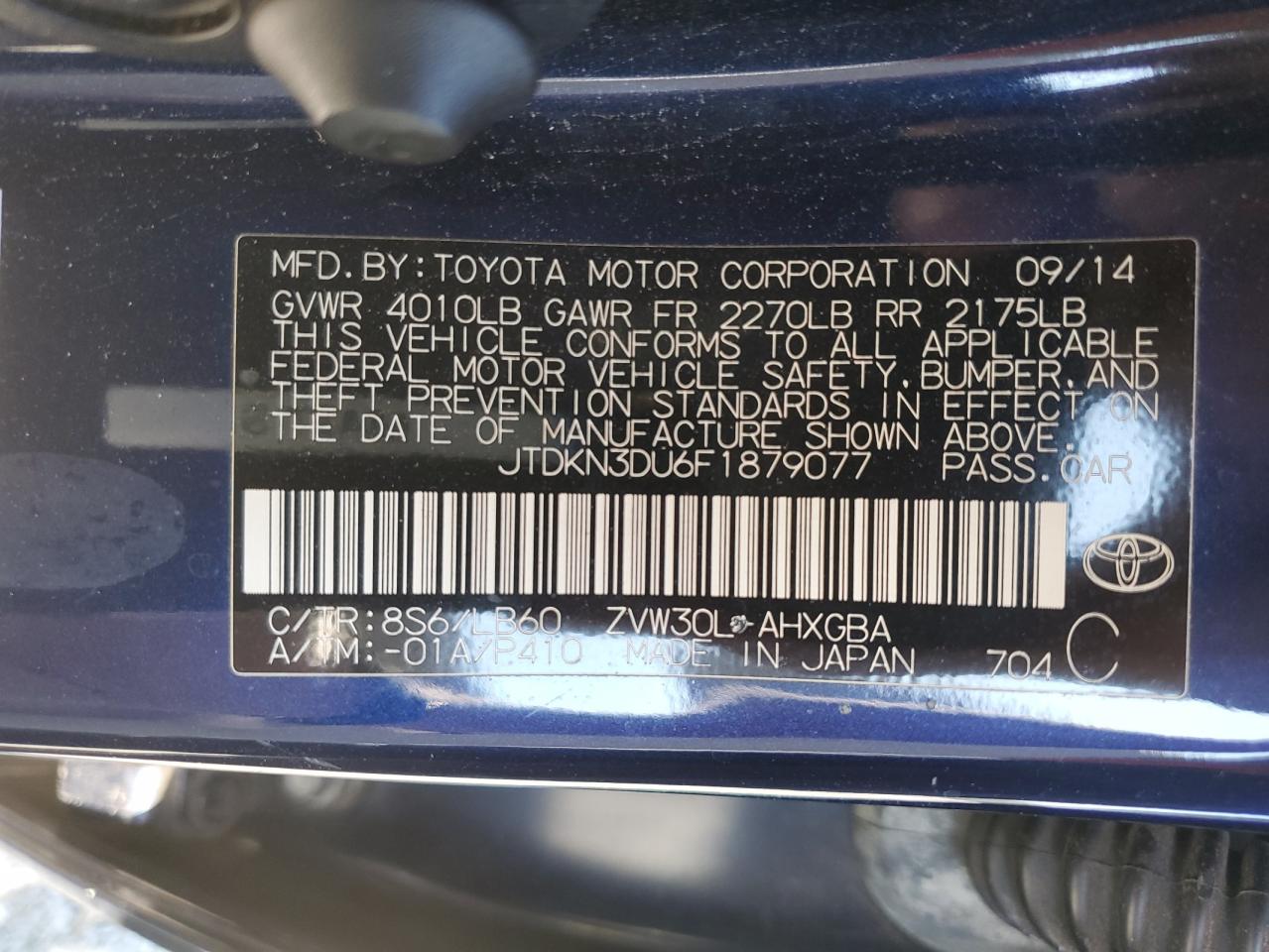 2015 Toyota Prius VIN JTDKN3DU6F1879077 Copart auction photo, front end damage thumbnail 14