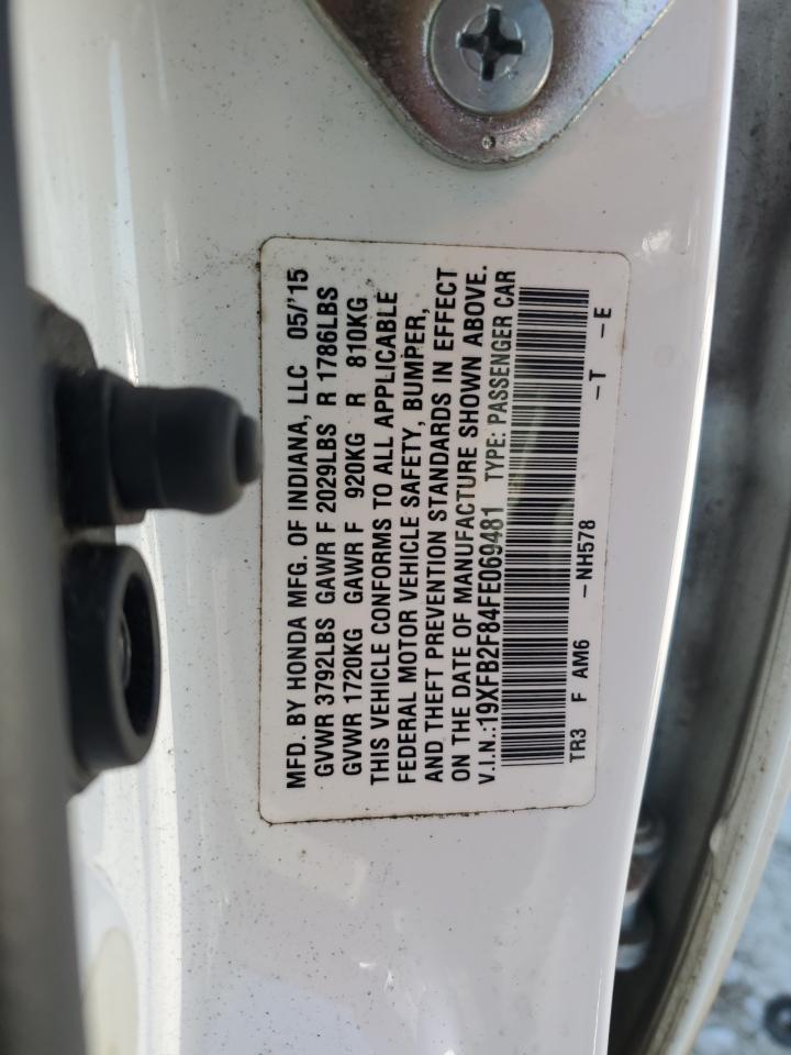 2015 Honda Civic VIN 19XFB2F84FE069481 Copart auction photo, front end damage thumbnail 14