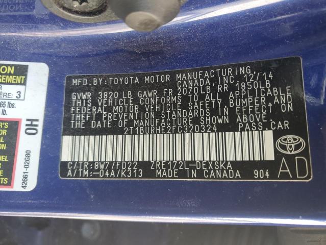 2015 Toyota Corolla VIN 2T1BURHE2FC320324 Copart auction photo, front end / side damage thumbnail 12