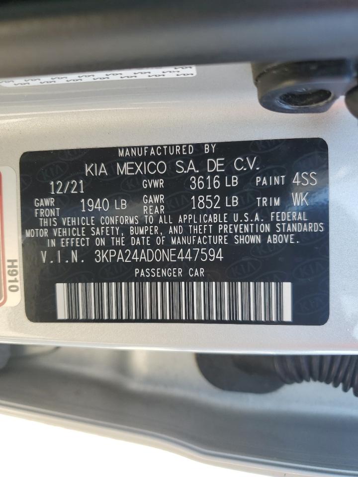 2022 KIA Rio VIN 3KPA24AD0NE447594 Copart auction photo, rear end damage thumbnail 14