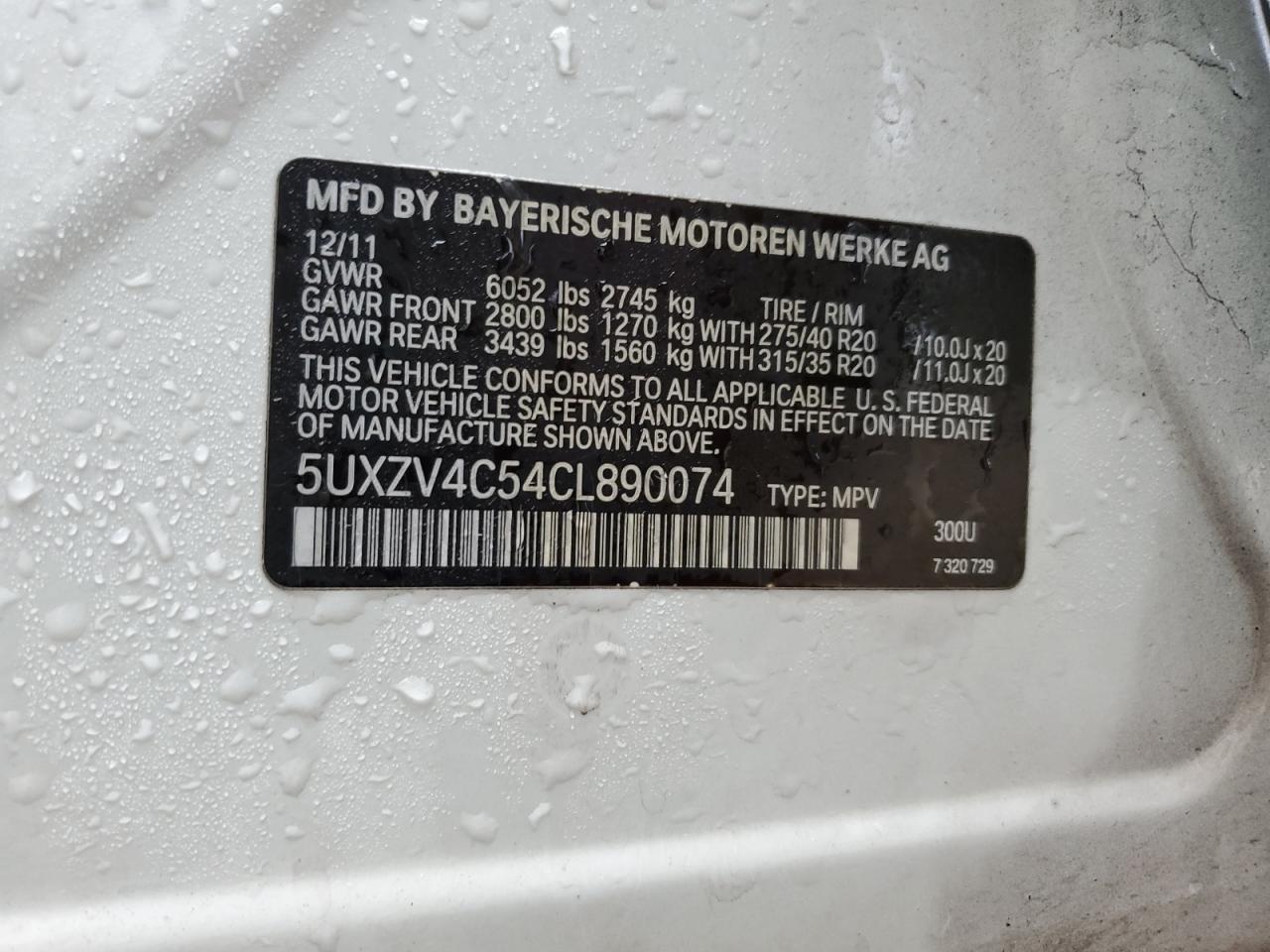 2012 BMW X5 VIN 5UXZV4C54CL890074 Copart auction photo, front end damage thumbnail 14