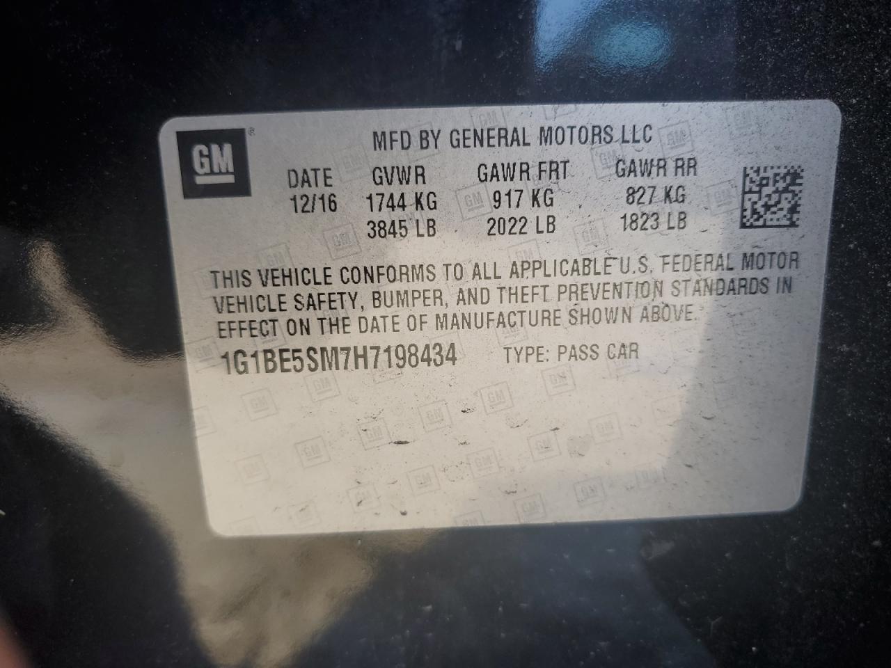 2017 Chevrolet Cruze VIN 1G1BE5SM7H7198434 Copart auction photo, side damage thumbnail 15
