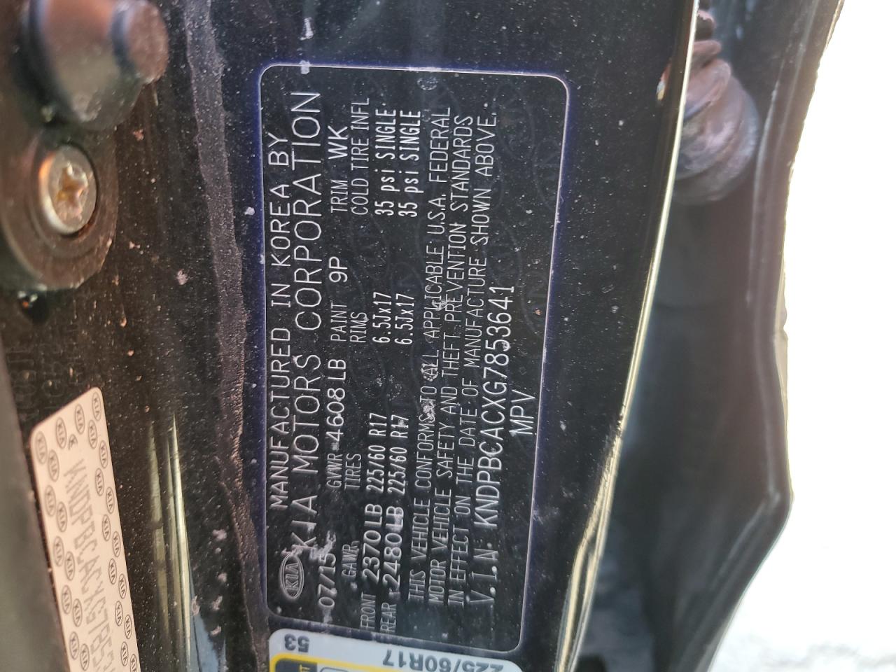 2016 KIA Sportage VIN KNDPBCACXG7853641 Copart auction photo, rollover damage thumbnail 14