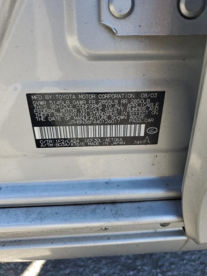 2004 Lexus LS VIN JTHBN36F440126017 Copart auction photo, front end damage thumbnail 14