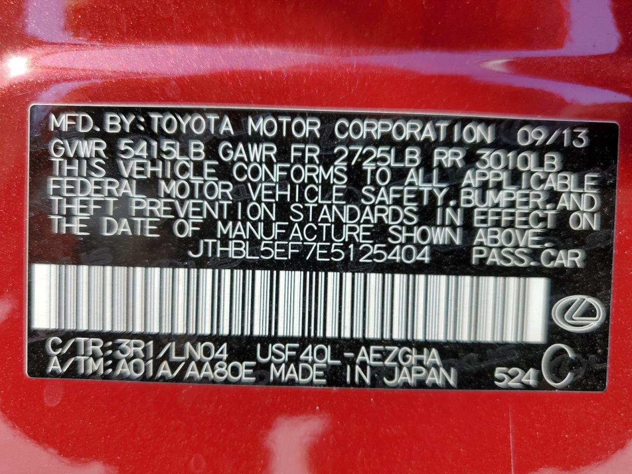 2014 Lexus LS VIN JTHBL5EF7E5125404 Copart auction photo, rear end / minor dent/scratches damage thumbnail 13