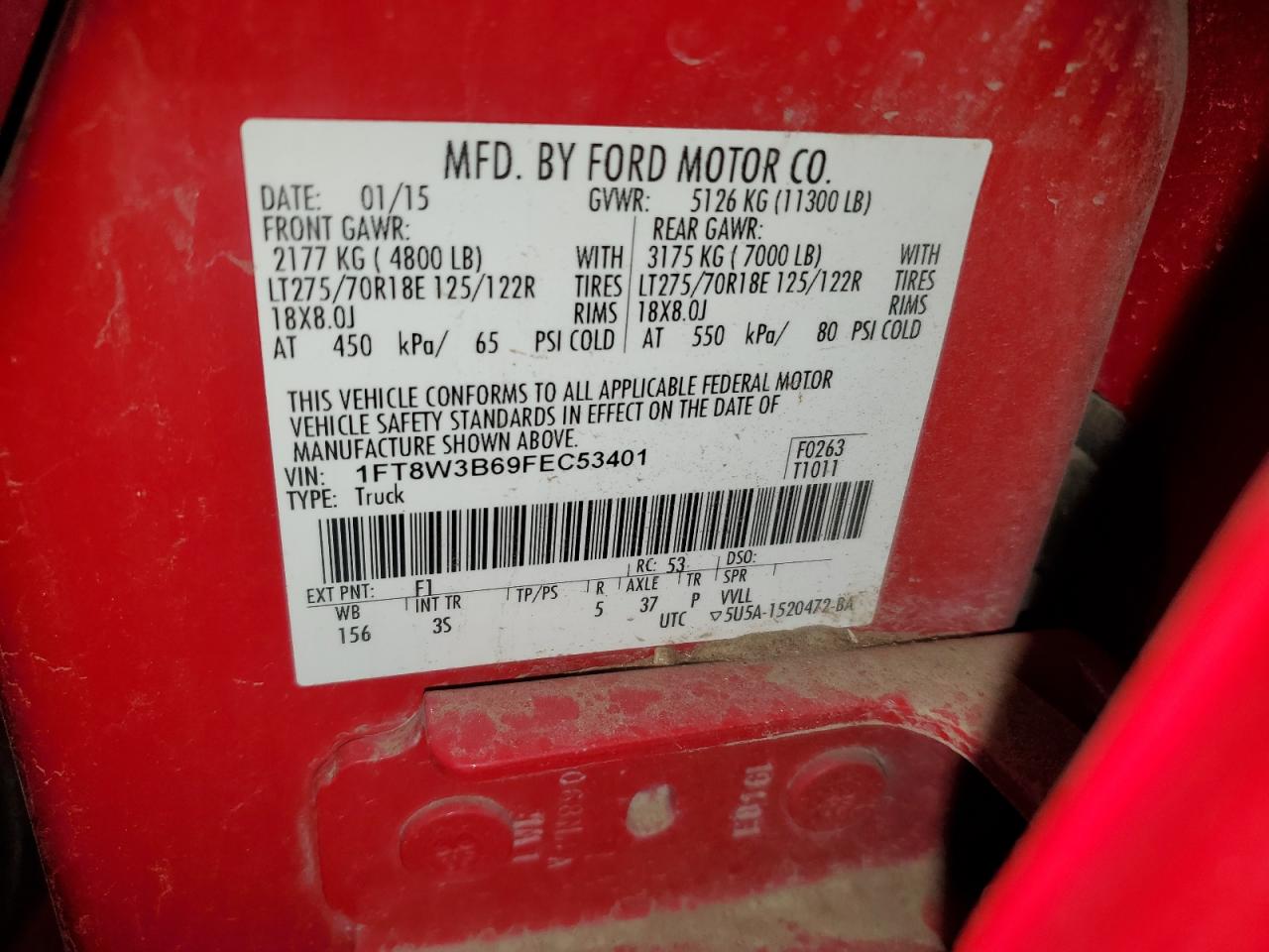 2015 Ford F350 VIN 1FT8W3B69FEC53401 Copart auction photo, water/flood damage thumbnail 12