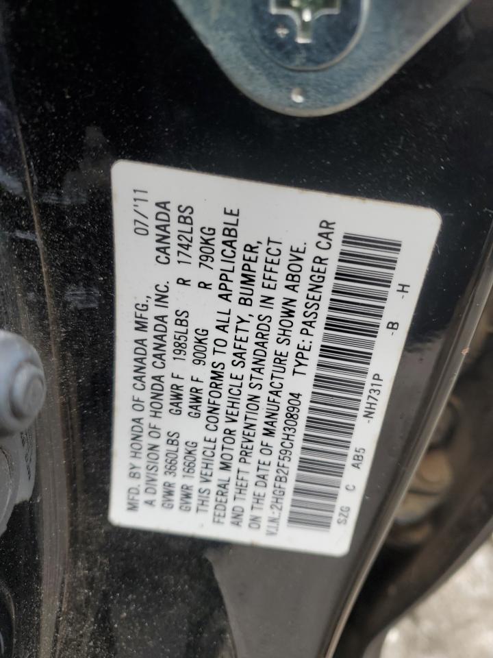 2012 Honda Civic VIN 2HGFB2F59CH308904 Copart auction photo, front end damage thumbnail 13