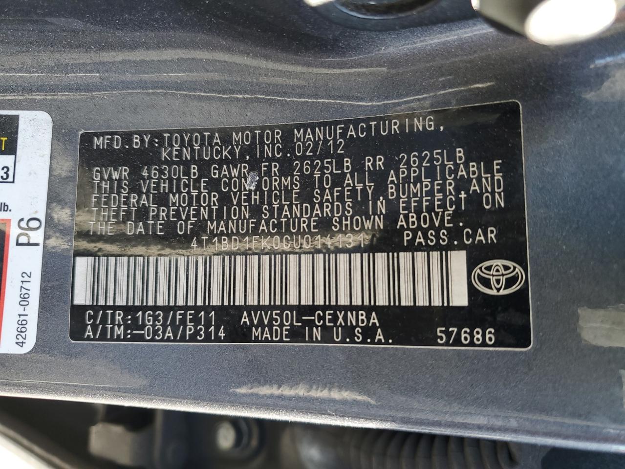 2012 Toyota Camry VIN 4T1BD1FK0CU014131 Copart auction photo, rear end damage thumbnail 12