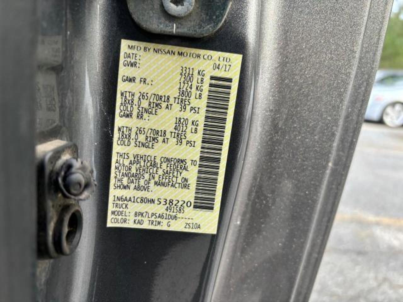 2017 Nissan Titan VIN 1N6AA1C80HN538220 Copart auction photo, normal wear damage thumbnail 10