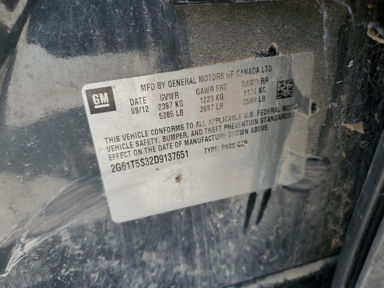 2013 Cadillac XTS VIN 2G61T5S32D9137651 Copart auction photo, all over damage thumbnail 12