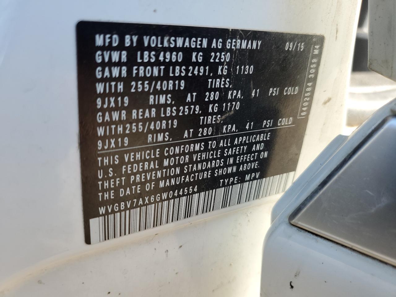2017 Volkswagen Tiguan VIN WVGBV7AX6GW044554 Copart auction photo, hail / front end damage thumbnail 13