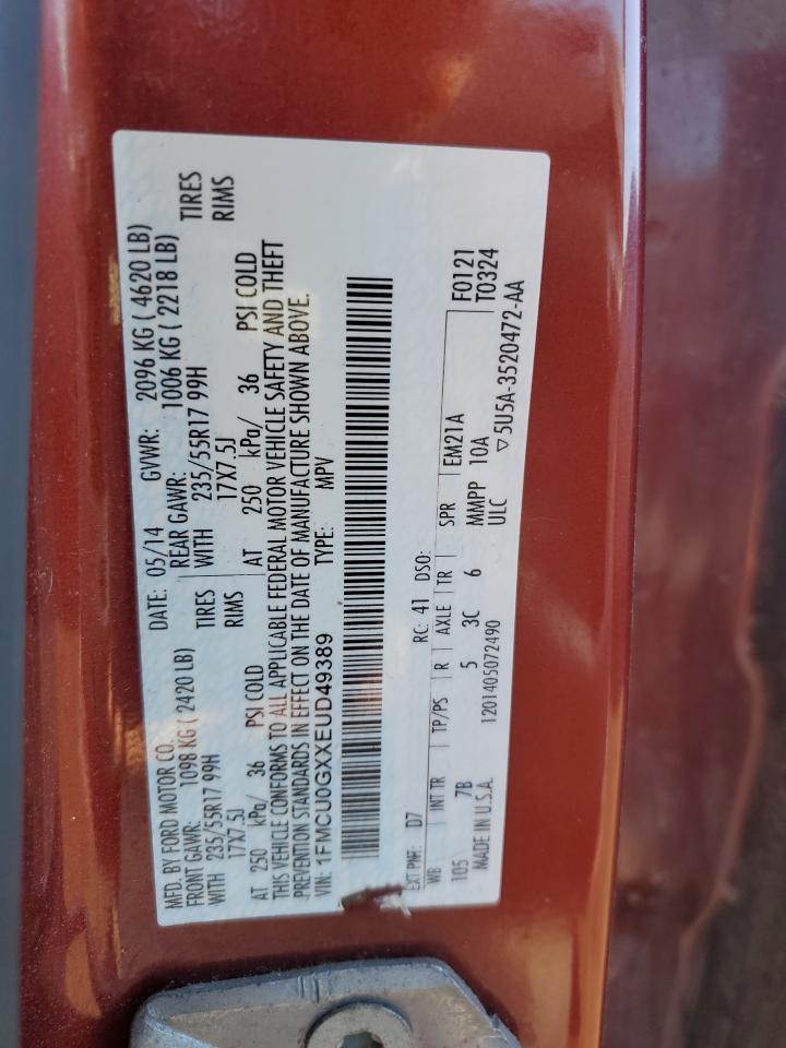 2014 Ford Escape VIN 1FMCU0GXXEUD49389 Copart auction photo, side / minor dent/scratches damage thumbnail 14