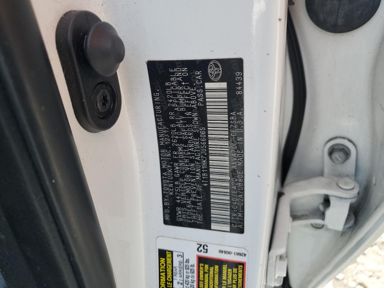 2018 Toyota Camry VIN 4T1B11HK7JU566065 Copart auction photo, front end / side damage thumbnail 12