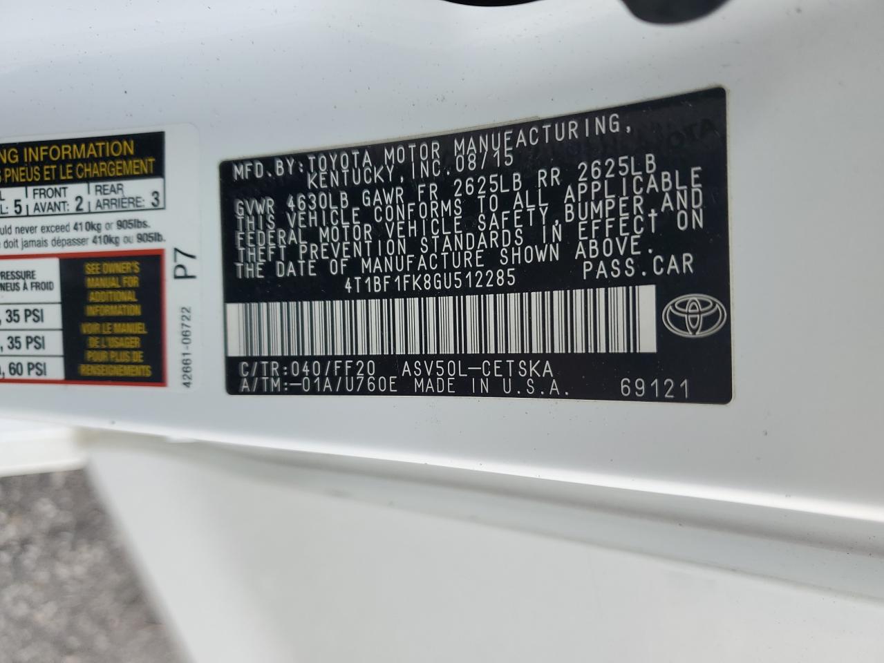 2016 Toyota Camry VIN 4T1BF1FK8GU512285 Copart auction photo, front end damage thumbnail 12