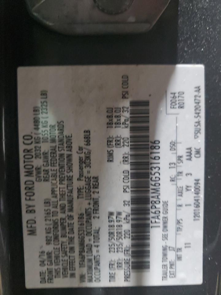2016 Ford Mustang VIN 1FA6P8AM6G5316186 Copart auction photo, front end / side damage thumbnail 14
