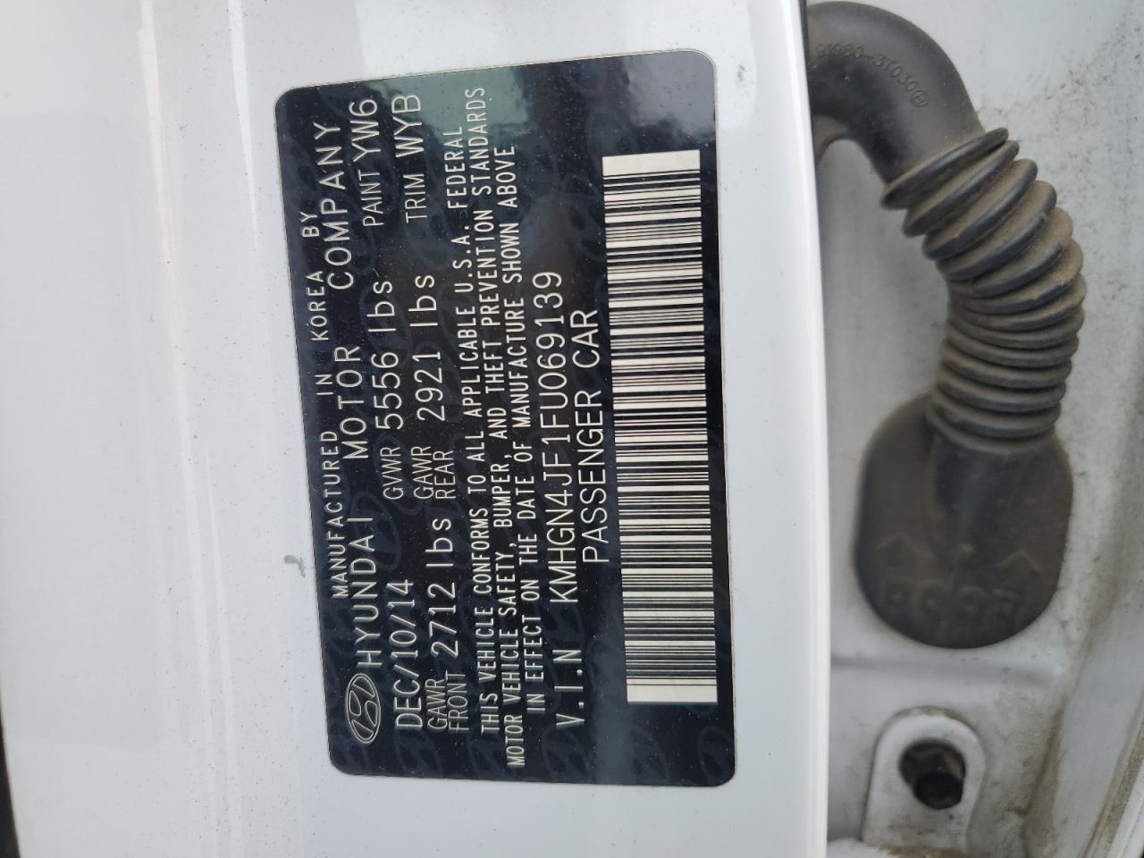 2015 Hyundai Genesis VIN KMHGN4JF1FU069139 Copart auction photo, front end / mechanical damage thumbnail 13