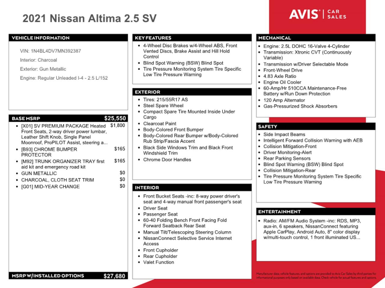 2021 Nissan Altima VIN 1N4BL4DV7MN392387 Copart auction photo, side / front end damage thumbnail 12