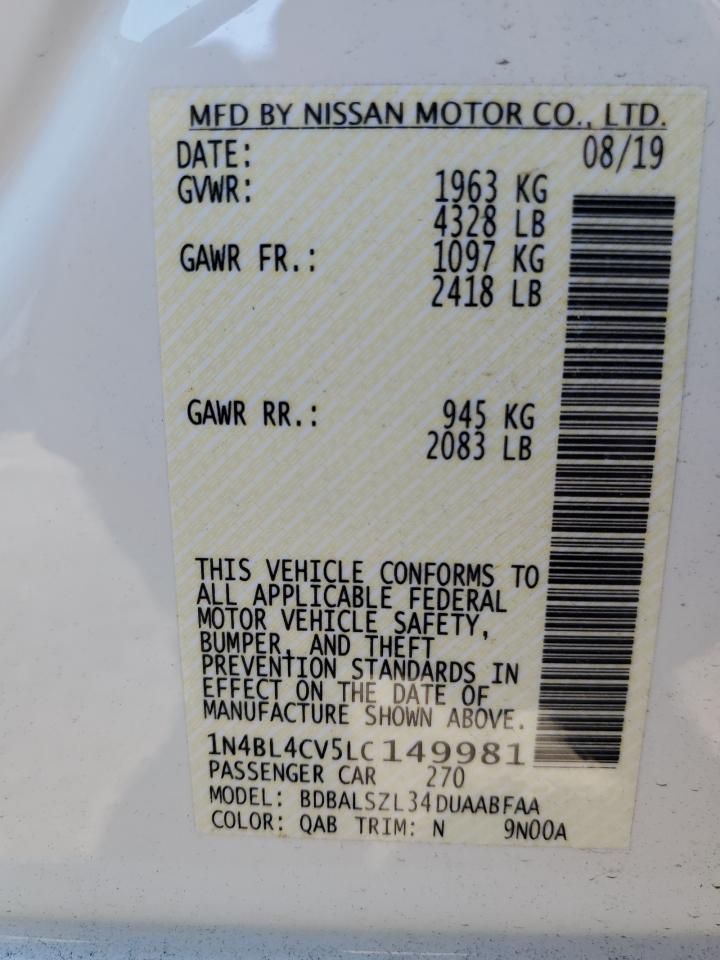 2020 Nissan Altima VIN 1N4BL4CV5LC149981 Copart auction photo, front end / side damage thumbnail 13