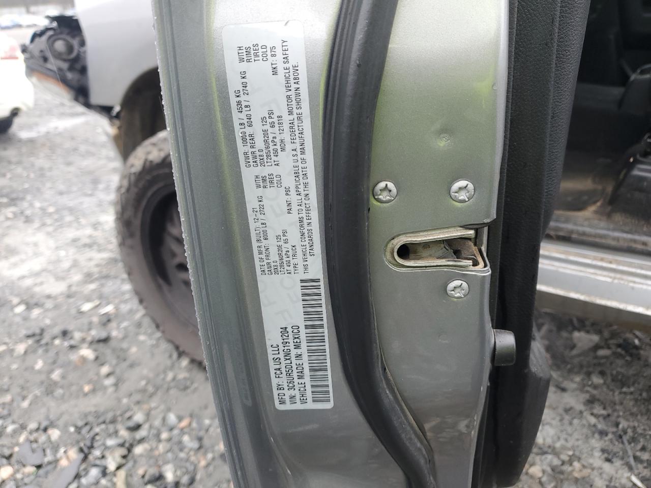 2022 RAM 2500 VIN 3C6UR5DLXNG191204 Copart auction photo, front end damage thumbnail 12