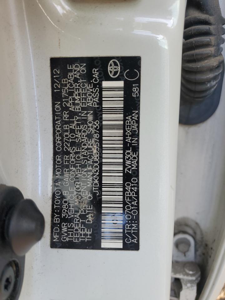 2013 Toyota Prius VIN JTDKN3DU8D5578736 Copart auction photo, side / front end damage thumbnail 13