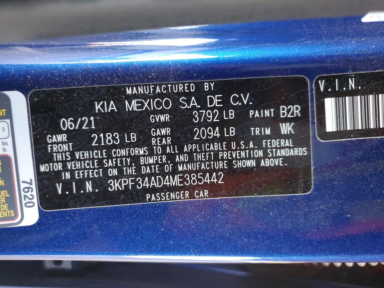2021 KIA Forte VIN 3KPF34AD4ME385442 Copart auction photo, rear end / front end damage thumbnail 14