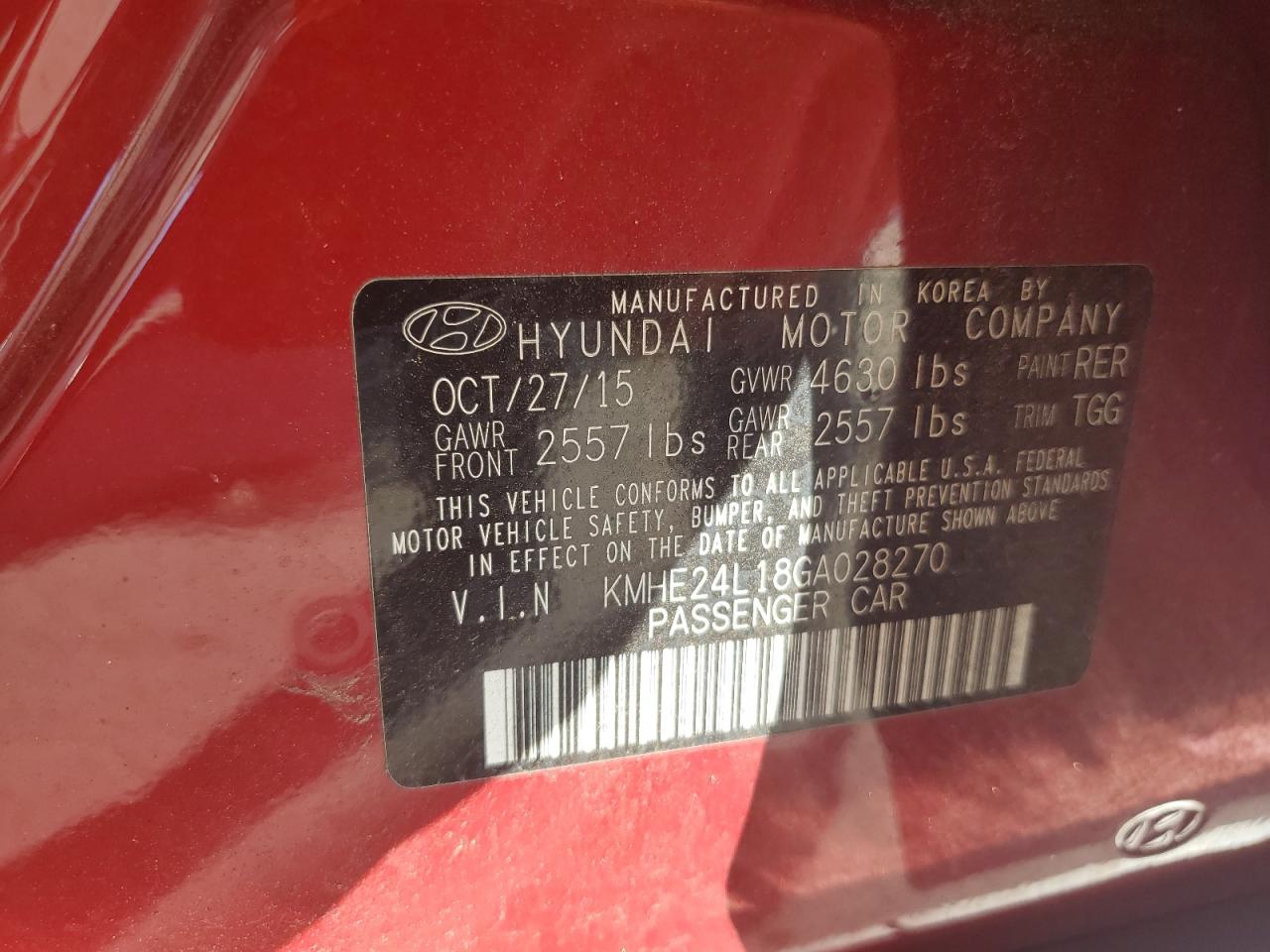 2016 Hyundai Sonata VIN KMHE24L18GA028270 Copart auction photo, rear end / minor dent/scratches damage thumbnail 12
