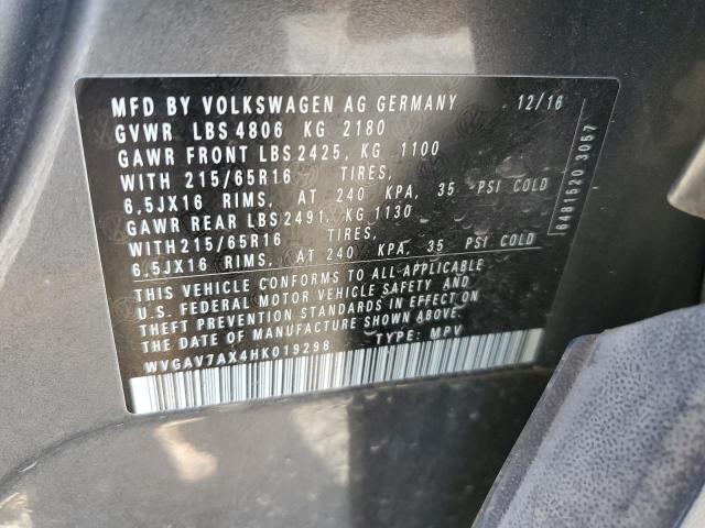 2017 Volkswagen Tiguan VIN WVGAV7AX4HK019298 Copart auction photo, front end damage thumbnail 13