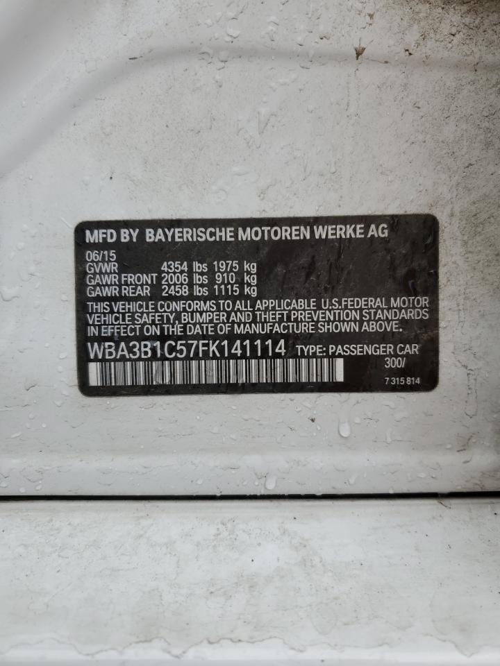 2015 BMW 3er VIN WBA3B1C57FK141114 Copart auction photo, all over damage thumbnail 14