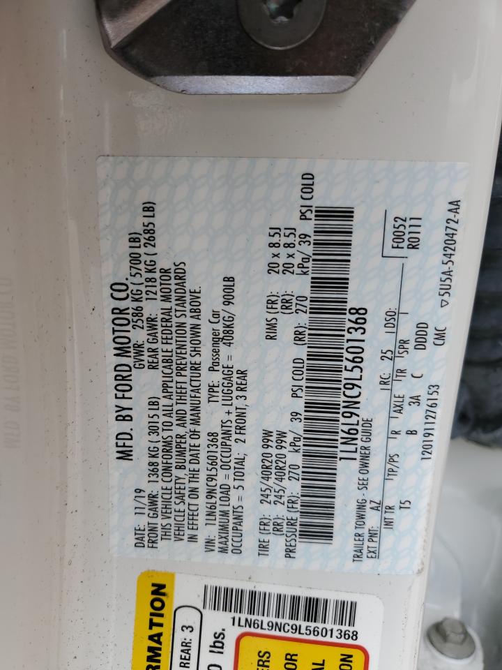 2020 Lincoln Continental VIN 1LN6L9NC9L5601368 Copart auction photo, water/flood damage thumbnail 13