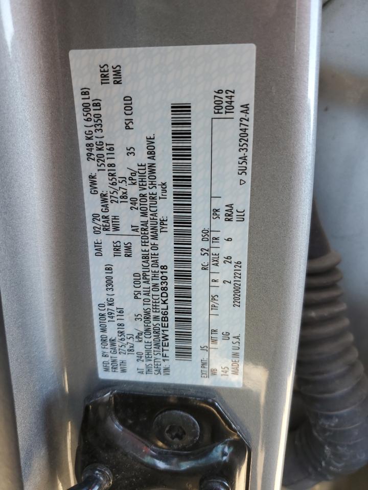 2020 Ford F-150 VIN 1FTEW1EB6LKD83018 Copart auction photo, front end damage thumbnail 12