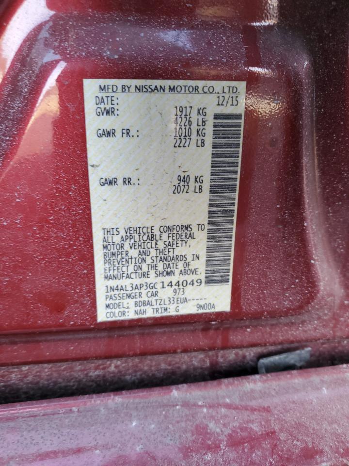 2016 Nissan Altima VIN 1N4AL3AP3GC144049 Copart auction photo, front end damage thumbnail 14
