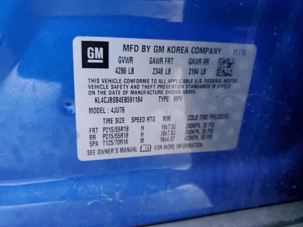 2014 Buick Encore VIN KL4CJBSB4EB591184 Copart auction photo, front end damage thumbnail 13