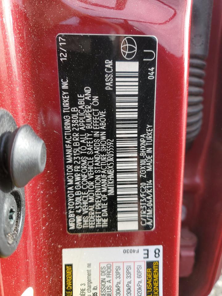 2018 Toyota C-HR VIN NMTKHMBX5JR055592 Copart auction photo, top/roof damage thumbnail 14