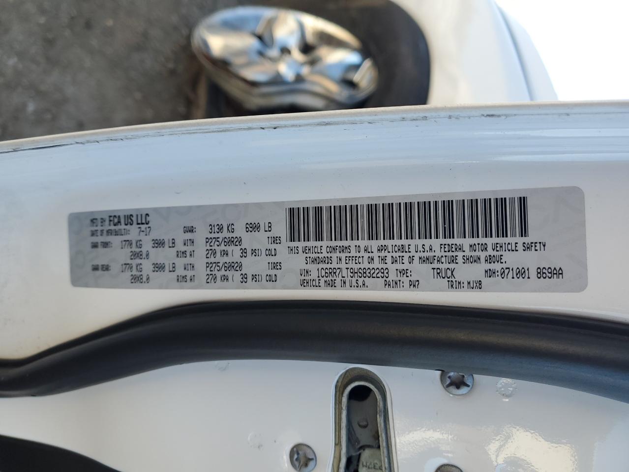 2017 RAM 1500 VIN 1C6RR7LT9HS832293 Copart auction photo, frame damage / front end damage thumbnail 14