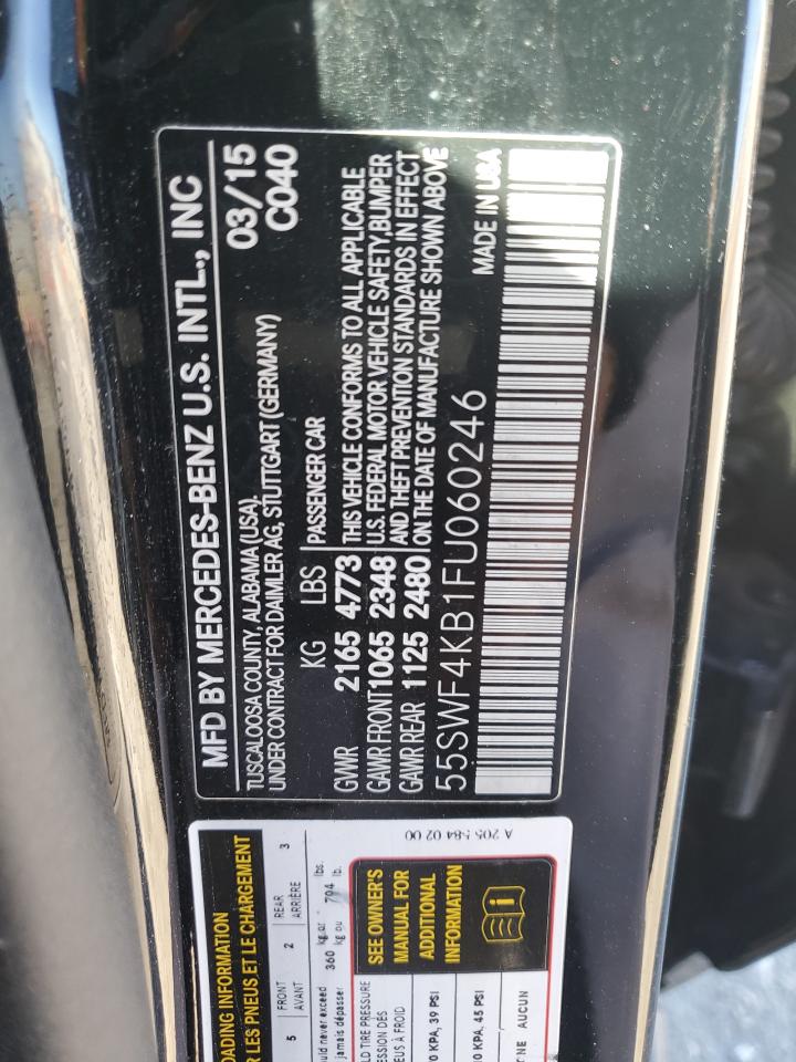 2015 Mercedes-Benz C-klasse VIN 55SWF4KB1FU060246 Copart auction photo, front end / side damage thumbnail 14