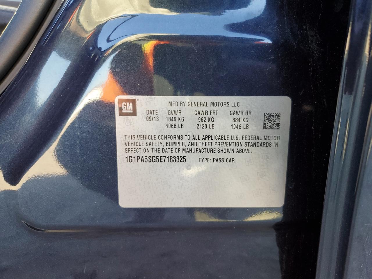 2014 Chevrolet Cruze VIN 1G1PA5SG5E7183325 Copart auction photo, front end damage thumbnail 13