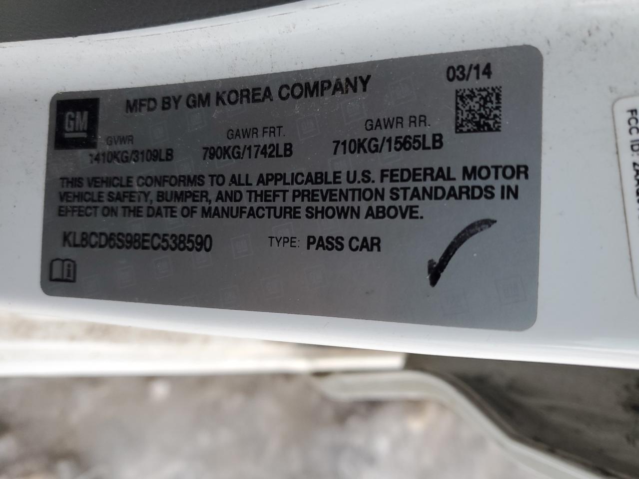 2014 Chevrolet Spark VIN KL8CD6S98EC538590 Copart auction photo, undercarriage damage thumbnail 12