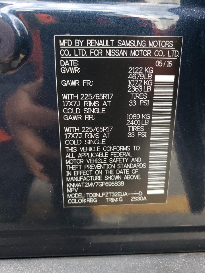 2016 Nissan Rogue VIN KNMAT2MV7GP696838 Copart auction photo, mechanical / water/flood damage thumbnail 13