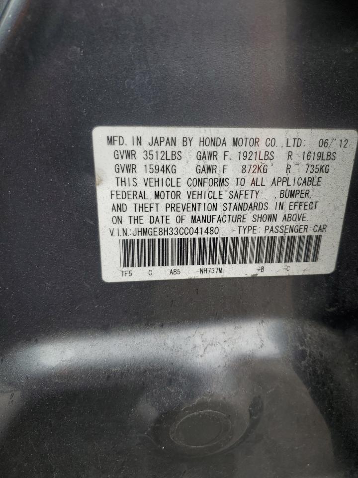 2012 Honda Fit VIN JHMGE8H33CC041480 Copart auction photo, rear end damage thumbnail 12