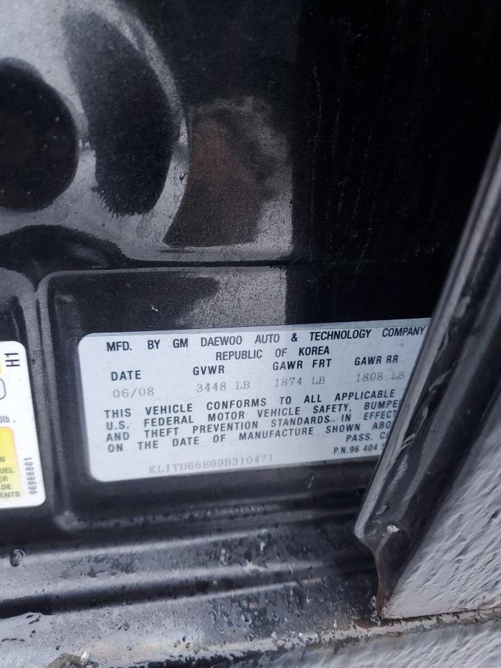 2009 Chevrolet Aveo VIN KL1TD66E99B310471 Copart auction photo, rear end damage thumbnail 12