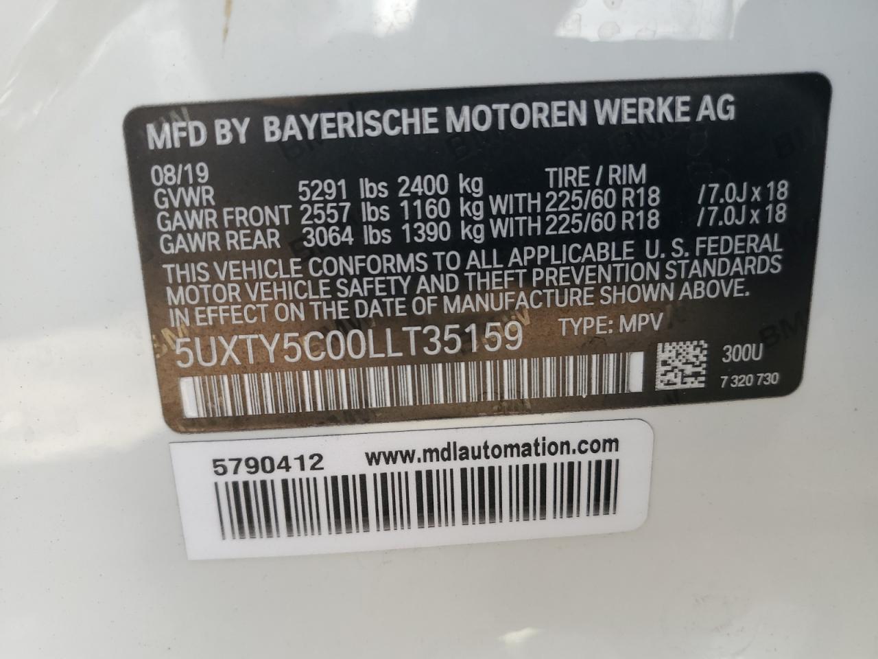2020 BMW X3 VIN 5UXTY5C00LLT35159 Copart auction photo, all over damage thumbnail 13