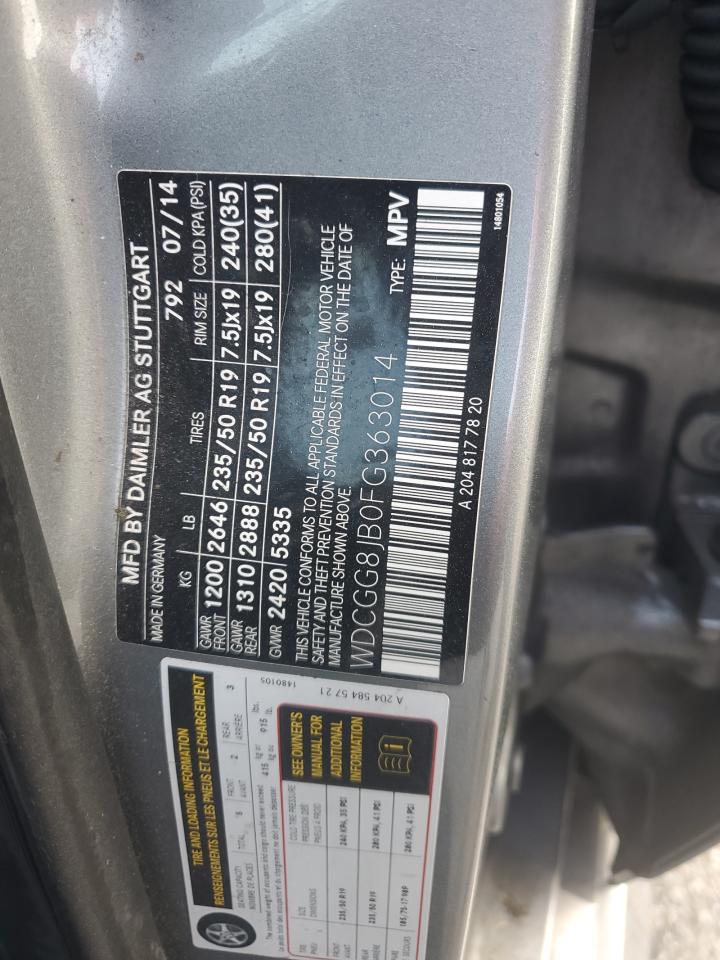 2015 Mercedes-Benz GLK-klasse VIN WDCGG8JB0FG363014 Copart auction photo, rear end damage thumbnail 13