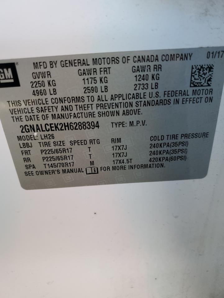 2017 Chevrolet Equinox VIN 2GNALCEK2H6288394 Copart auction photo, vandalism damage thumbnail 15